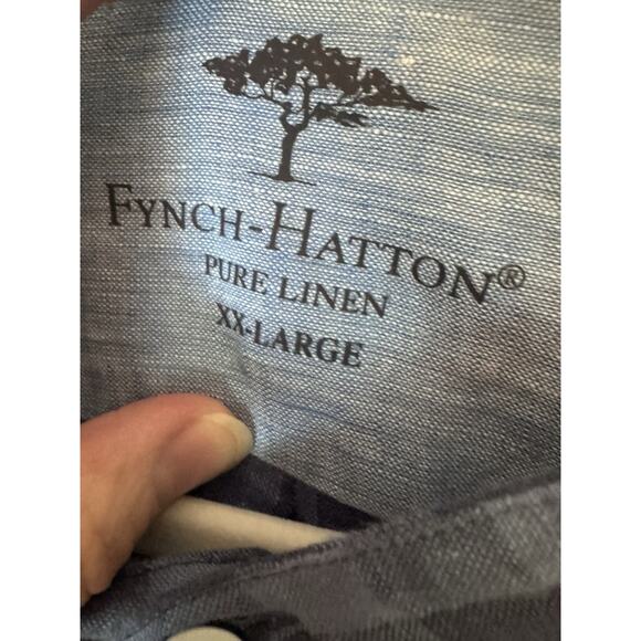 FYNCH-HATTON Men's LINEN Button Down Shirt Blue Black Size XX LARGE - Picture 3 of 11